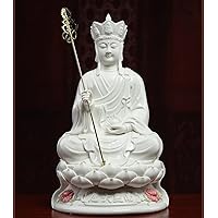 Ksitigarbha Statue Dizang King Statue Buddhist Earth Treasure Bodhisattva/Buddhism Statue on Lotus -Best Chinese Feng Shui Gifts (14 inchs, White)