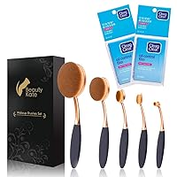 Beauty Kate Oval/Toothbrush Makeup Brushes Set of 5 Pcs + Oil Control Film Pack of 2