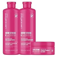 Lee Stafford Grow Strong & Long Kit | Activation Hair Regrowth Bundle Set - Anti Hair Loss Shampoo, Conditioner, & Deep Conditioning Treament Mask