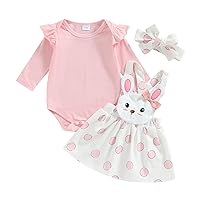 Newborn Baby Girl Easter Outfit Long Sleeve Romper Rabbit Suspender Skirt Overall Dress My First Easter Outfit