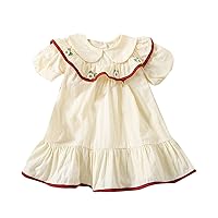 Size 5 Girls Clothes Summer Girls Fashion Solid Color Lapel Small Flower Embroidery Princess Dress Plus Size Tween Dresses
