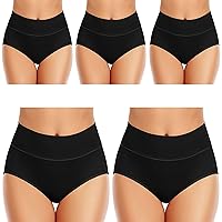 Ceseboo Womens Tummy Control Underwear Cotton High Waisted No Muffin Top Full Briefs Soft Breathable Panties