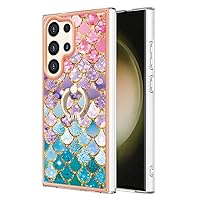 Compatible with Galaxy S24 Ultra Cas, TPU IMD Personalized Colorful Scales Gilded Border Slim Phone Case Scratch-Proof Shockproof Back Protective Cover with Ring Holder