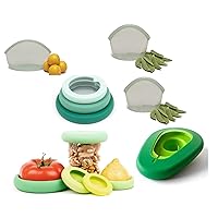 Food Huggers Kitchen ECO-LUXE 13 Pieces - Food Huggers Sage Green(Set of 5) + Avocado Hugger (Set of 2) + Snack Silicone Storage Bags (2 pcs) + Lunch Silicone Storage Bags (1 pc) + Bowl Lids (3 pcs)