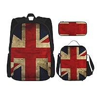 British Flag 3 Pcs Print Backpack Sets Casual Daypack with Lunch Box Pencil Case for Women Men