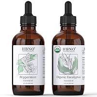 HBNO Peppermint Essential Oil - Huge 4 oz (120ml) & HBNO Organic Eucalyptus Essential Oil (Globulus) - Huge 4 oz (120ml) - Value Bundle