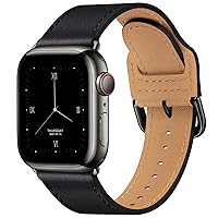 POWER PRIMACY Leather Bands Compatible with Apple Watch Band 49mm 45mm 44mm 42mm 41mm 38mm 40mm, Genuine Leather Strap Compatible for Women Men iWatch Ultra SE Series 9 8 7 6 5 4 3 2 1(Black/Black)