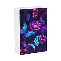 Butterflies and Roses Purple Cigarette Case Smoking Storage Box Pocket Holder Portable for Men Women