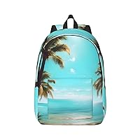 Palm Trees And Sea Print Canvas Laptop Backpack Outdoor Casual Travel Bag Daypack Book Bag For Men Women