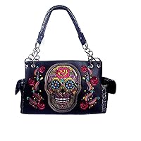 Western Women's Artistic Flora Embroidery Skull Concealed Carry Handbag in 3 Colors G939SUK-D