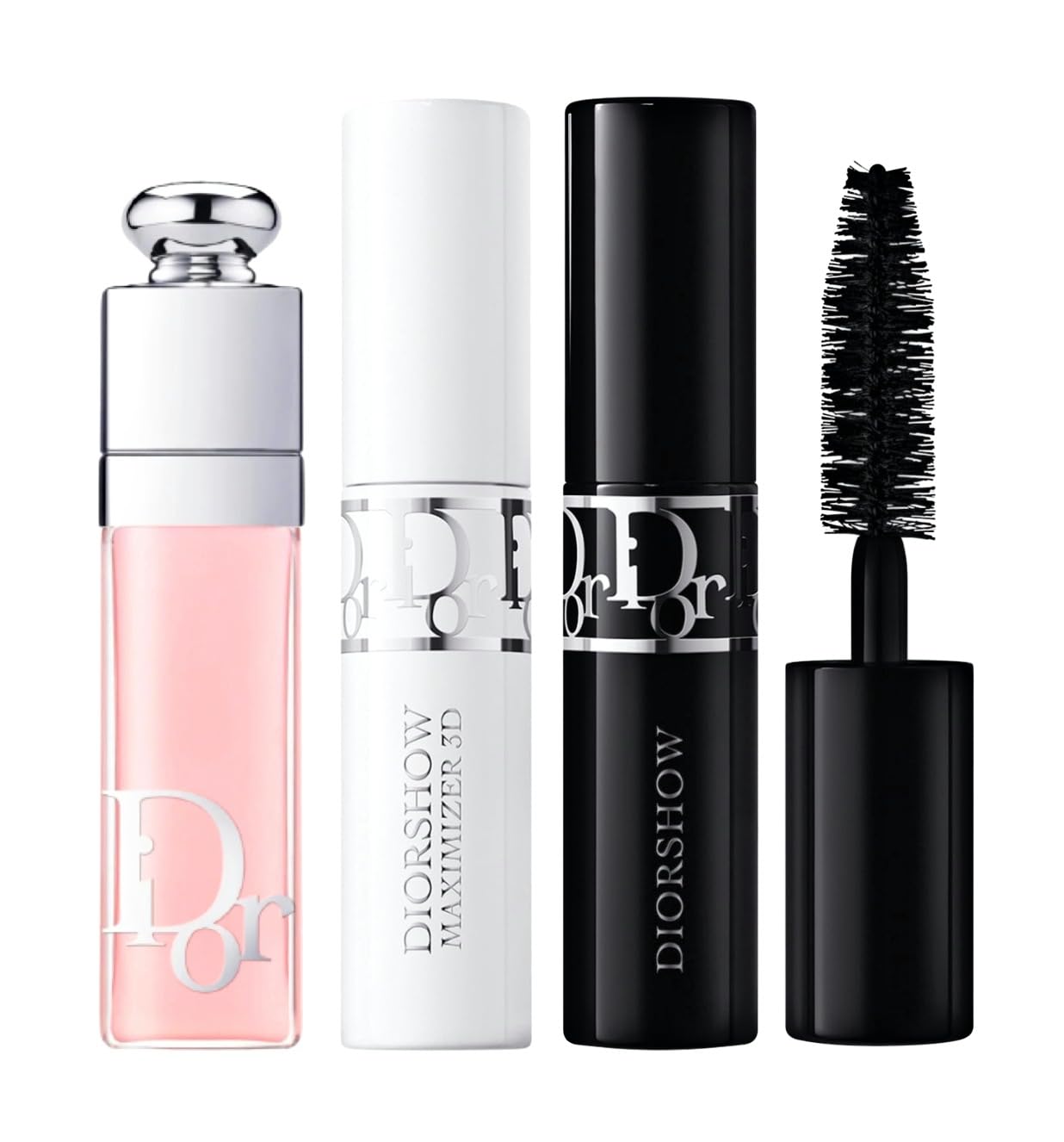 Dior Addict Mini Lip Maximizer 001 Pink, Mascara Base 3D Primer, Buildable Mascara 090 - Travel Size Gift Set