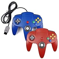 XINHONGRY 2 Pack N64 Controller, Classic Retro Wired N64 64 Bit Gamepad Joystick for Ultra 64 Video Game Console N64 System (Red+Blue)