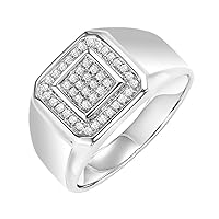 925 Sterling Silver Prong Setting H-I 44 Round Shaped Diamond 0.14 ctw I3 -quality Daily Wear Mens Wedding Ring