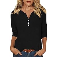 3/4 Length Sleeve Womens Tops V Neck/Crewneck Fashion Casual Summer Plus Size Pullover Basic Version Tunic Top