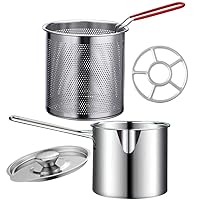 BESTOYARD Deep Fryer Pot, Stainless Steel Frying Pot with Basket and Lid Small Deep Oil Fryer Milk Pan Food Cooking Pot Fish Fryer for Kitchen French Fries Chicken