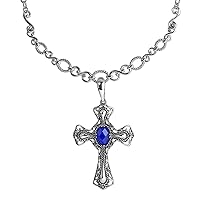 1000ct Blue Jade Gemstone 925 Sterling Silver Religious Cross Pendant Necklace, Gemstone, Blue Jade