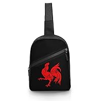 Rooster Flag Red Cock Sling Backpack Chest Bag Crossbody Shoulder Bags Daypack For Casual Travel Hiking Sports