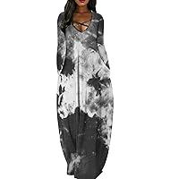 Wolddress Womens Casual Short Sleeve Loose Flare Pockets Plus Size Party Maxi Dress