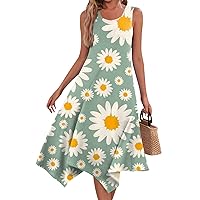 Womans Summer Dress Summer Dresses for Women 2024 Vintage Floral Print Casual Fashion with Sleeveless Round Neck Flowy Swing Dress Mint Green XX-Large