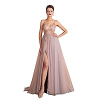 Summer Dresses for Women, Sexy Spaghetti Straps Evening Dresses, V-Neck Rhinestones Beading Formal Prom Gowns Dress