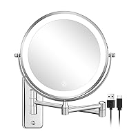 DECLUTTR Rechargeable Wall Mounted Makeup Mirror, 8 Inch 1X/10X Magnifying Mirror with 3 Color Lights, Dimmable LED Lighted Makeup Mirror with Double Sided