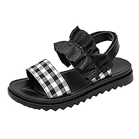 Kids Shoe Slides Girls Summer Flat Open Toe Sandals Ruffle Striped Pattern Pu Sandals Beach Swim Shoes for