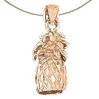 3-D Pineapple Necklace | 14K Rose Gold 3D Pineapple Pendant with 18