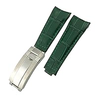 Curved End Genuine Leather 20mm Slide Lock Buckle Watchband for Rolex GMT Submariner Hulk Oyster Watch Strap