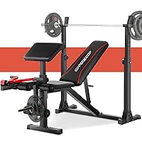 OPPSDECOR Adjustable Weight Bench Set, 900LBS Multi-functional Bench Press Set with Squat Rack & Preacher Curl Pad & Dual Function Leg Developer, Incline Decline Workout Bench for Home Gym