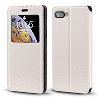for BlackBerry Key 2 Case, Wood Grain Leather Case with Card Holder and Window, Magnetic Flip Cover for BlackBerry Key 2 (4.5”) White