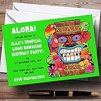 Green Tropical Luau Hawaiian Personalized Party Invitations
