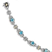 925 Sterling Silver Polished Prong set Box Catch Closure With 14k 4.57Swiss Blue Topaz 7.5inch Bracelet Jewelry for Women
