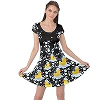 CowCow Womens V-Neck Pocket Summer Dress Cute Pattern Yellow Ducks Duckling Cap Sleeve Dress, XS-5XL