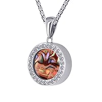 Quiges Silver Stainless Steel 12mm Mini Coin Pendant Zirconia Holder and Pink Coloured Coin with Box Chain Necklace 42 + 4cm Extender