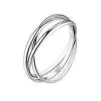 Interlocked Rolling Rings, Sterling Silver Rings for Women Simple Fidget Ring Plain Stardust Band Rings Stacking Ring for Women Men Size 4 to 12 (with Gift Box)