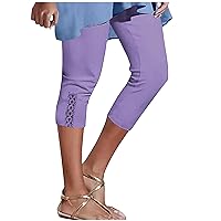 Womens Capri Leggings Summer Beach Cropped Pants Workout Joggers Hollow Out Stretchy Yoga Lounge Trouser with Pocket
