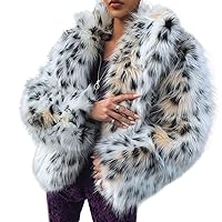 Women's Faux Fur Lapel Coat Warm Luxury Fluffy Leopard Cardigan Long Outwear with Pockets for Wedding Evening Winter