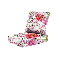 2-Piece Deep Seating Cushion Set Wild Flowers Tulip Watercolor White Seamless for Paper Dining Chair Bench Replacement Deep Seat Cushions for Indoor Outdoor Patio Furniture