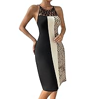 Dress Summer,Women's Sleeveless Contrast Panel Slim Fit Open Back Sexy Strap Wrap Hip Dress Dress for Mother of