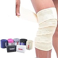 Elastic Sports Knee Wraps, Compression Bandage Knee Sleeves Guards Pain Relief Straps Support for Men Women Cross Training WODs Gym Workout Fitness Powerlifting, 1 Pair (Beige)