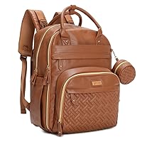 BabbleRoo Leather Diaper Bag Backpack - Baby Essentials Travel Baby Bag, Multi function, Waterproof, with Changing Pad, Stroller Straps & Pacifier Case – Unisex, Natural Brown