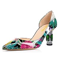 XYD Women's Dress Pumps, Chic Closed Pointed Toe, Crystals Studded Block Heels 2.9 Inch, D'Orsay Shoes for Wedding Party