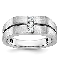 8.3mm 14k White Gold With Black Rhodium Mens Satin and Grooved 3 stone 1/5 Carat Diamond Ring Size Jewelry for Men
