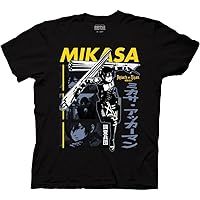 Ripple Junction Attack on Titan Men's Short Sleeve T-Shirt Mikasa Ackerman Thunder Spears Flashback Crew Officially Licensed