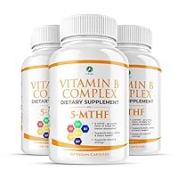 1 Body Vitamin B Complex 3 Pack – 5-MTHF Folate with B1, B2, B5, B6, Methyl B12, Niacin, Biotin