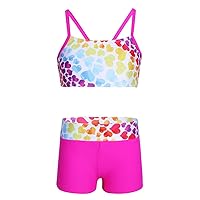 Kids Girls 2 Piece Dance Sports Outfit Top with Shorts Set for Gymnastics Leotard Dancewear Swimwear Activewear