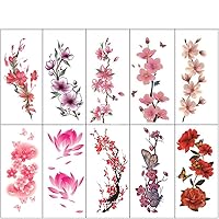 Flower Temporary Tattoo Female Waterproof Lasting Simulation Peach Blossom Cherry Blossom Rose Clavicle Lower Belly Temporary Tattoo