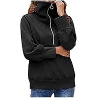 Womens Half Zip Turtle Neck Pullover Sweatshirts Long Sleeve Fashion Casual Loose Fit Fall Workout Plain Tops