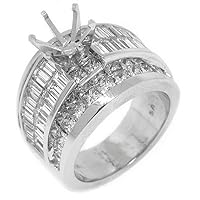 18k White Gold Princess Baguette Diamond Engagement Ring Semi Mount 4.91 Carats