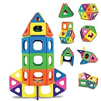 50-Piece 3D Magnetic Tile Set in 6 Colors, Construction Building Block Creativity Kit, Educational Learning STEM Toy, Safe Non-Toxic Engineering Development Preschool Activity, Ages 4+